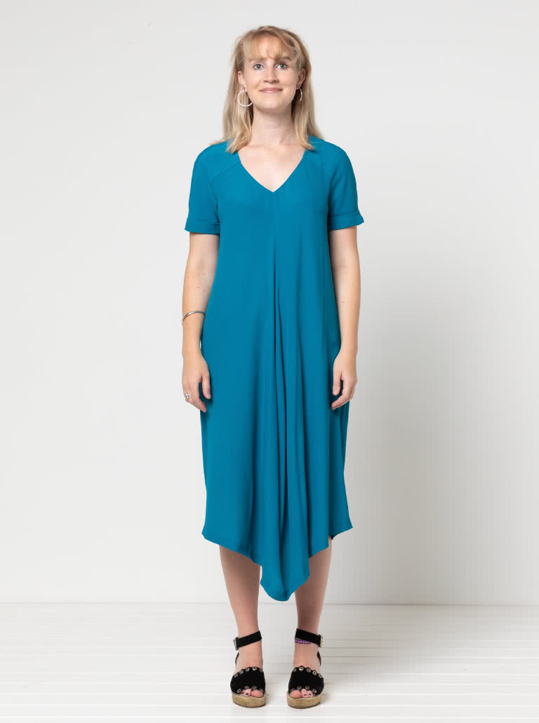 Maeve Woven Dress By Style Arc - "V" neck, drape front dress with front and back extended yokes