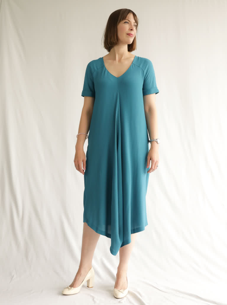 Maeve Woven Dress By Style Arc - "V" neck, drape front dress with front and back extended yokes