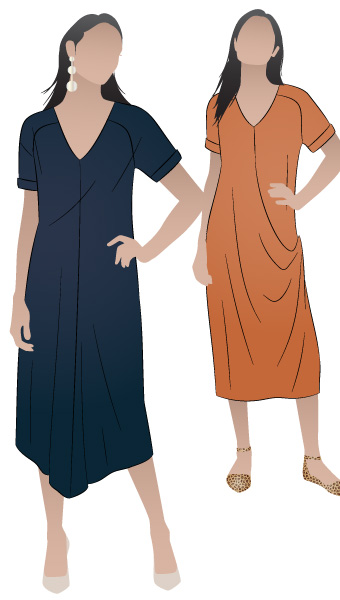 Maeve Woven Dress By Style Arc - "V" neck, drape front dress with front and back extended yokes