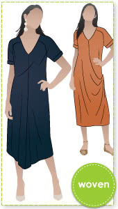 Maeve Woven Dress By Style Arc - "V" neck, drape front dress with front and back extended yokes