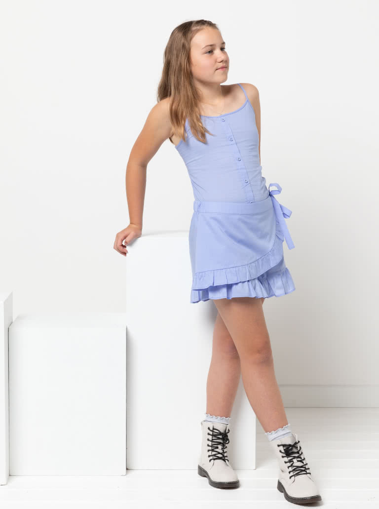 Margot Teens Skort By Style Arc - Skort with frills and optional front overlay which ties on the side, for teens 8 - 16