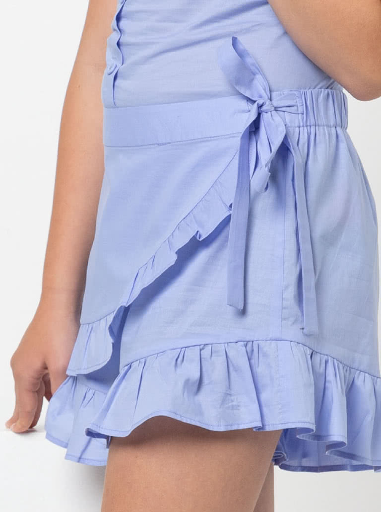 Margot Teens Skort By Style Arc - Skort with frills and optional front overlay which ties on the side, for teens 8 - 16