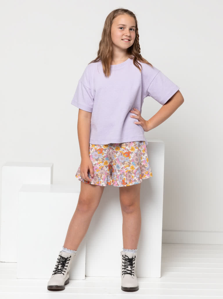Margot Teens Skort By Style Arc - Skort with frills and optional front overlay which ties on the side, for teens 8 - 16