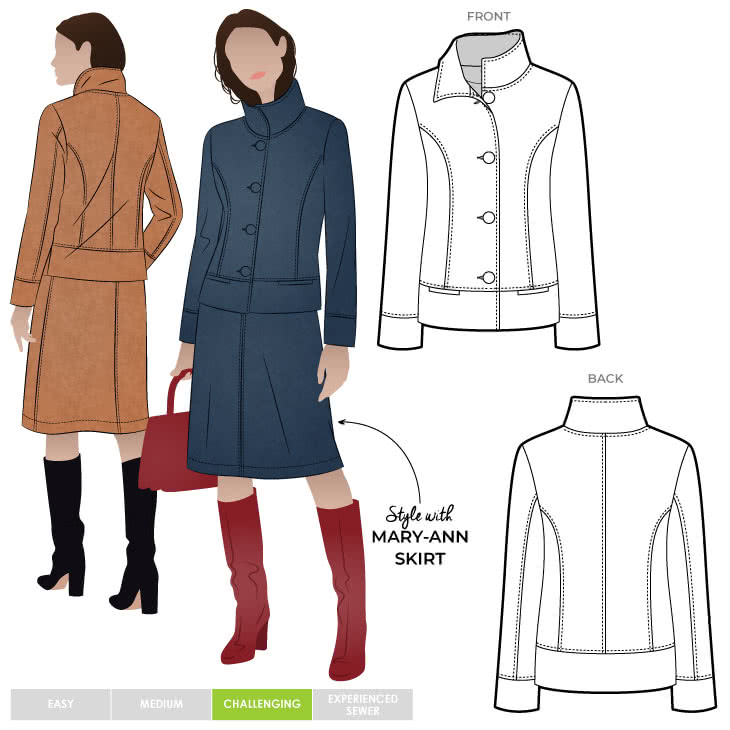 Mary-Ann Jacket Sewing Pattern By Style Arc - Lovely jacket sitting on high hip