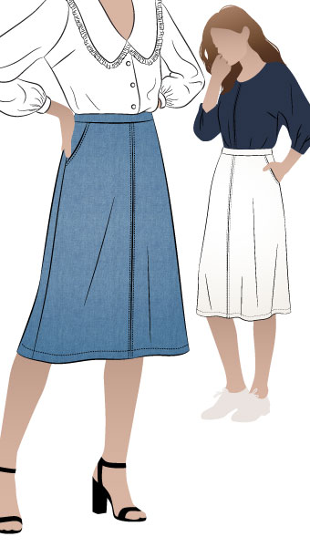 Mary-Ann Skirt By Style Arc - Basic A-line skirt with slant pockets, invisible centre back zip.
