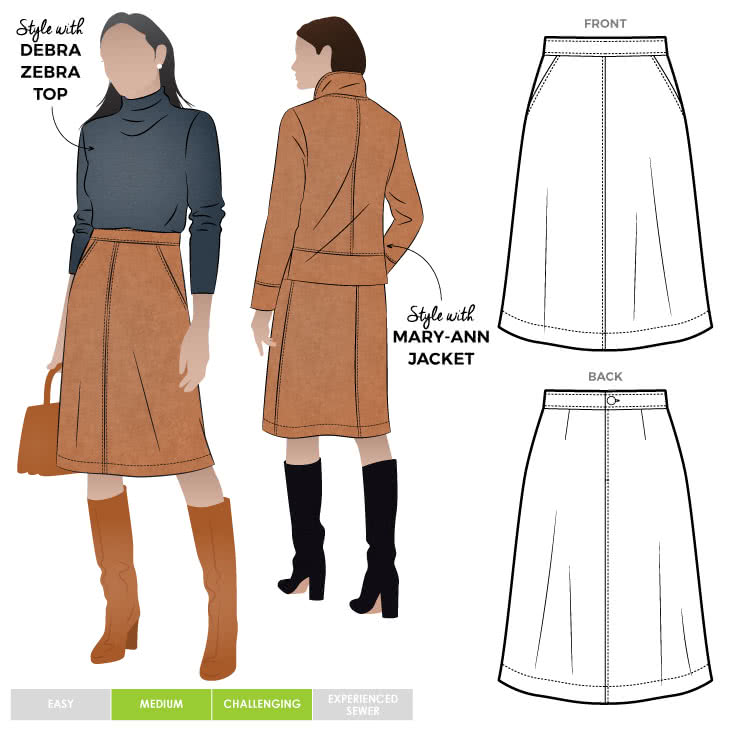 Mary-Ann Skirt Sewing Pattern By Style Arc - Flip skirt with side pockets