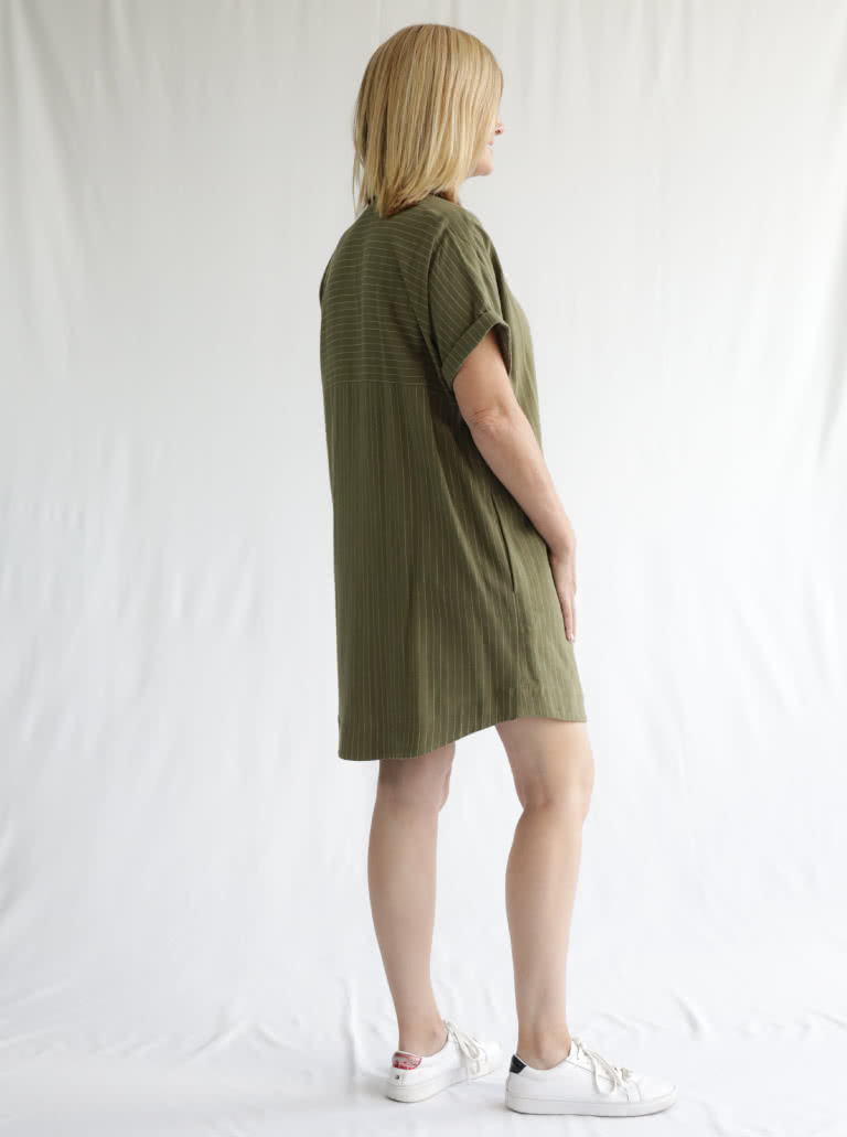 Max Tunic Dress By Style Arc - Button through tunic featuring dropped shoulders, shaped hem, collar and inseam pockets