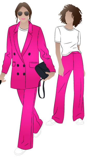 McKenzie Set By Style Arc - Discounted bundle of two sewing patterns to create a gorgeous look. You get patterns for a fashionable woven pant and a casual long line double-breasted blazer with pockets.