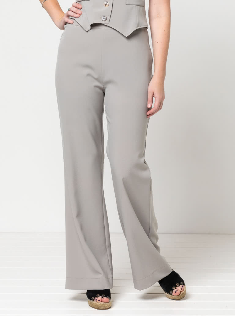 McKenzie Woven Pant Sewing Pattern By Style Arc - Fashionable pant featuring a shaped waist band, side zip and slight flared leg.