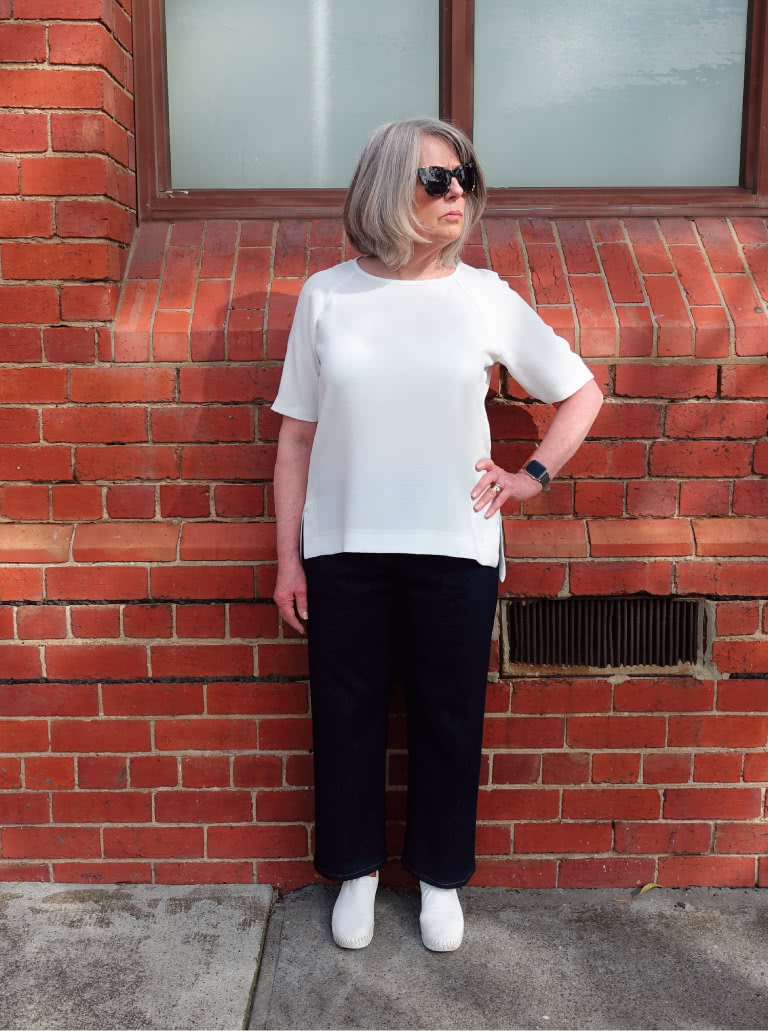 Meg Raglan Tee Sewing Pattern By Style Arc - Relaxed raglan sleeve woven tee with a high low hem