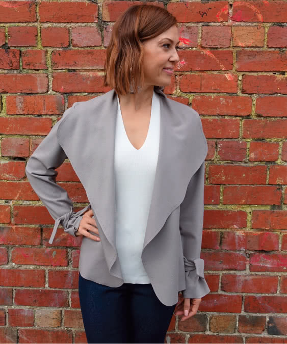 Meghan Jacket Sewing Pattern By Style Arc - A new take on the classic waterfall jacket sewing pattern.