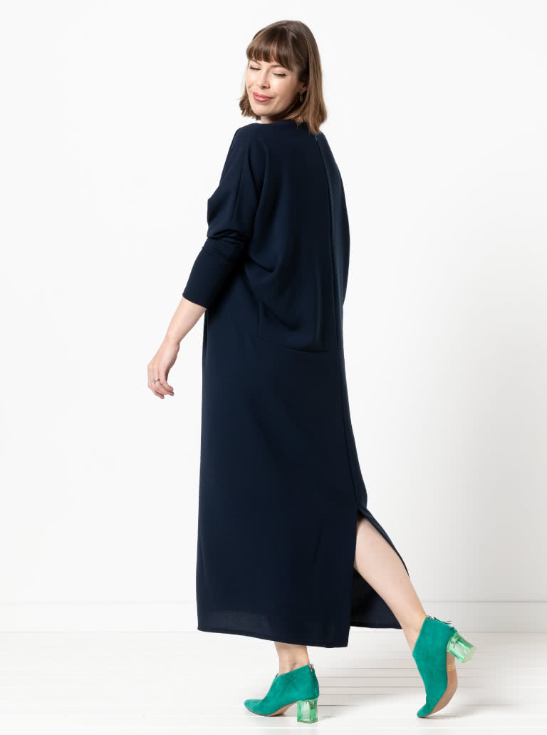 Meredith Woven Dress By Style Arc - Column silhouette with a dolman sleeve and round bound neck.