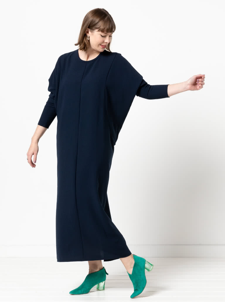 Meredith Woven Dress By Style Arc - Column silhouette with a dolman sleeve and round bound neck.