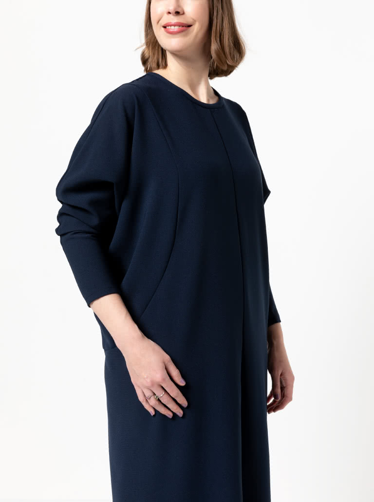 Meredith Woven Dress By Style Arc - Column silhouette with a dolman sleeve and round bound neck.