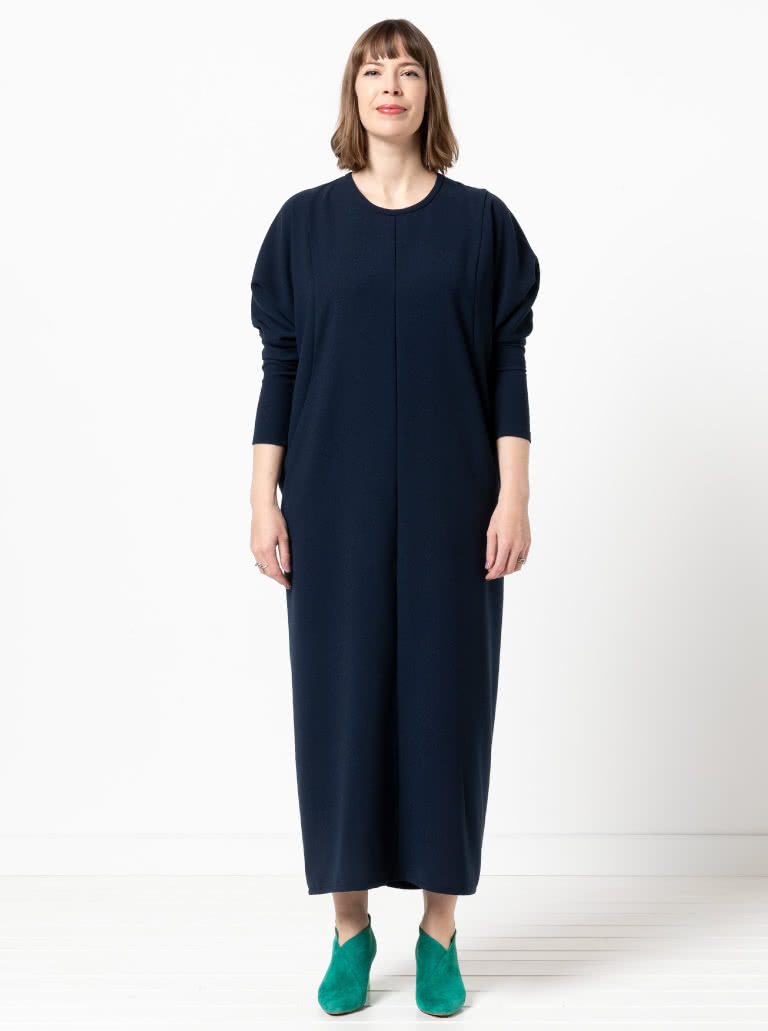 Meredith Woven Dress By Style Arc - Column silhouette with a dolman sleeve and round bound neck.