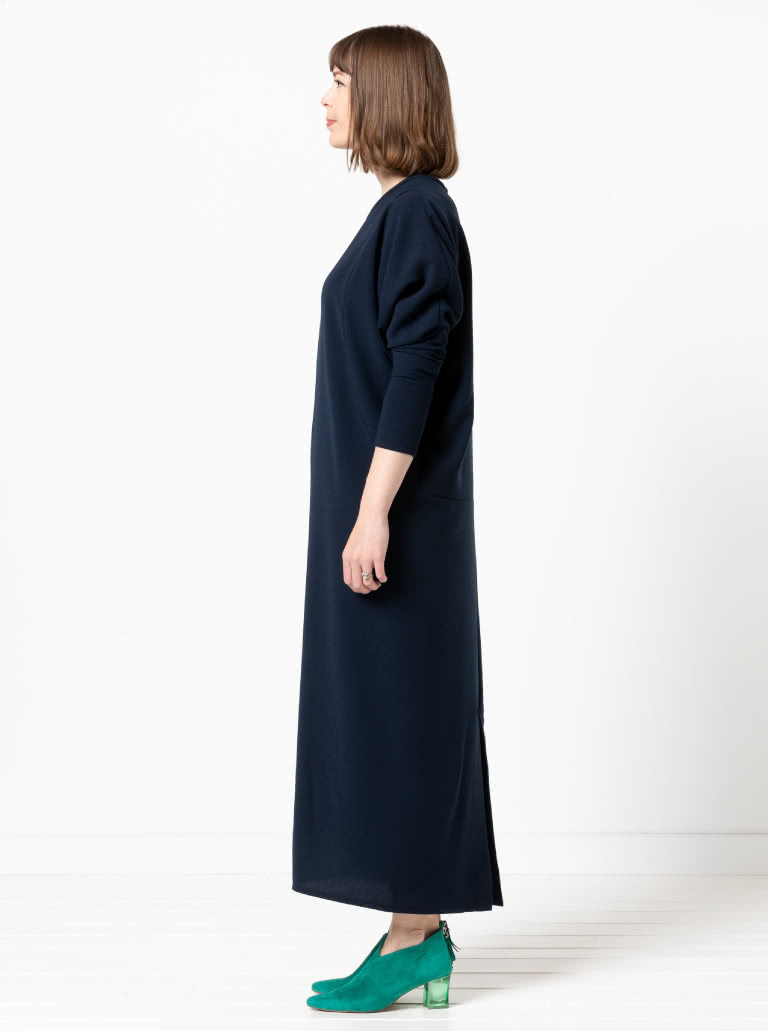 Meredith Woven Dress By Style Arc - Column silhouette with a dolman sleeve and round bound neck.