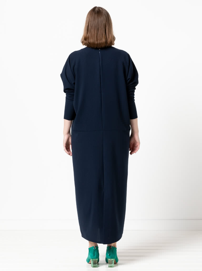 Meredith Woven Dress By Style Arc - Column silhouette with a dolman sleeve and round bound neck.