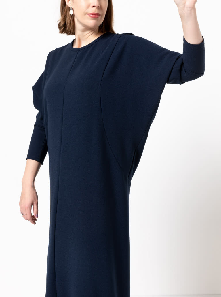 Meredith Woven Dress By Style Arc - Column silhouette with a dolman sleeve and round bound neck.