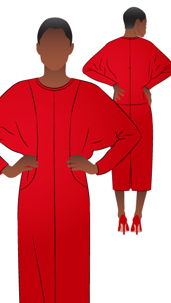 Meredith Woven Dress By Style Arc - Column silhouette with a dolman sleeve and round bound neck.