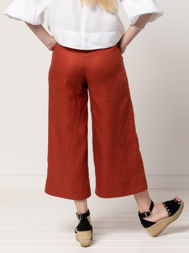 Milan Woven Pant By Style Arc - Wide leg, pull on pant, ankle length, inverted pleats, elastic waist with drawstring tie.