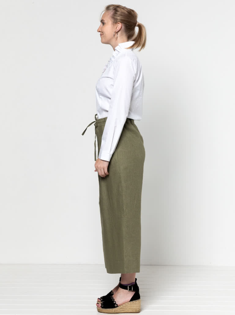 Milan Woven Pant By Style Arc - Wide leg, pull on pant, ankle length, inverted pleats, elastic waist with drawstring tie.