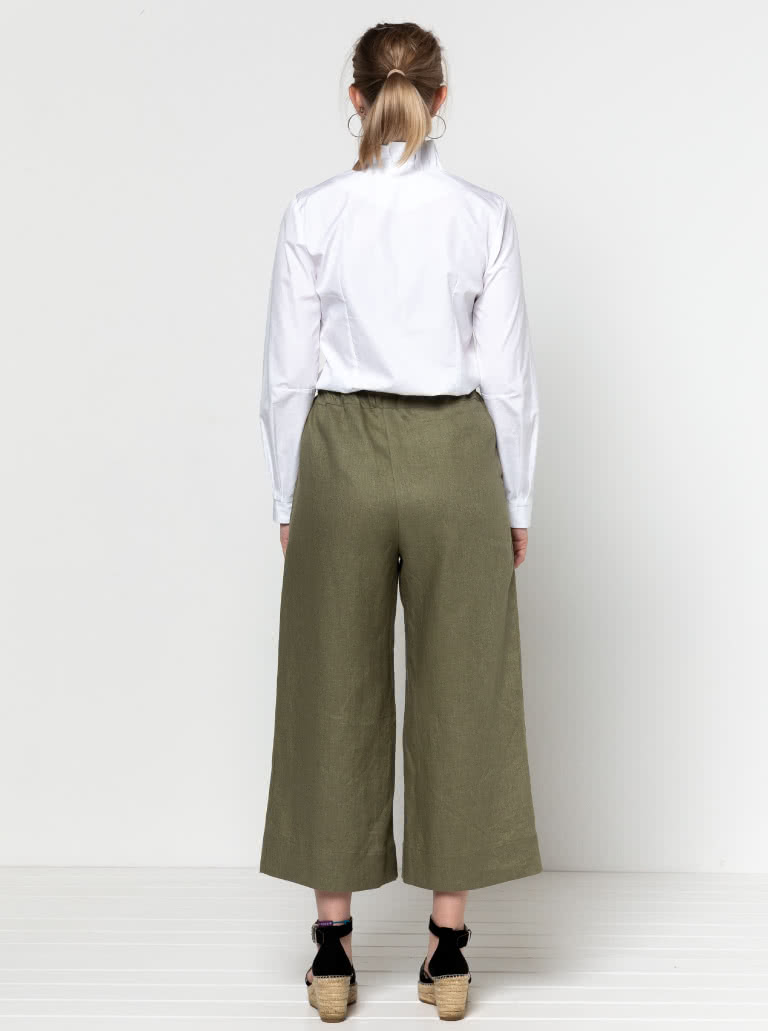 Milan Woven Pant By Style Arc - Wide leg, pull on pant, ankle length, inverted pleats, elastic waist with drawstring tie.