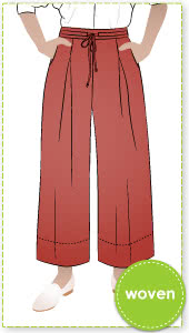 Milan Woven Pant By Style Arc - Wide leg, pull on pant, ankle length, inverted pleats, elastic waist with drawstring tie.