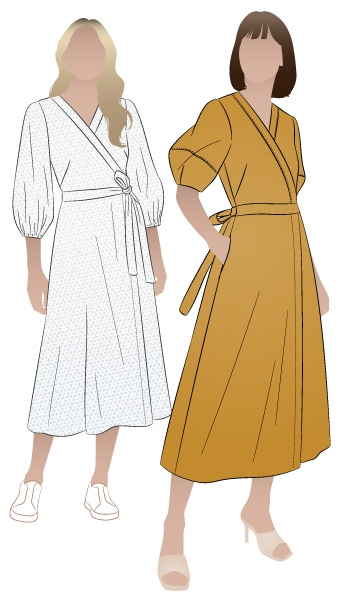 Millicent Wrap Dress By Style Arc - Waisted long length wrap dress with an option of 2 sleeves. Sewing Tutorial Click here for a step by step tutorial for the Millicent Wrap Dress
