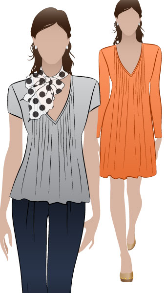 Milly Knit Dress / Top By Style Arc - Tuck front Dress/Top with long or short sleeves