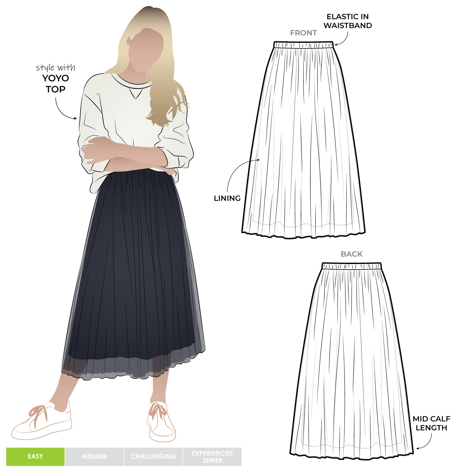 Miranda Skirt Miranda Skirt by Style Arc - Floaty gathered skirt with elastic waist