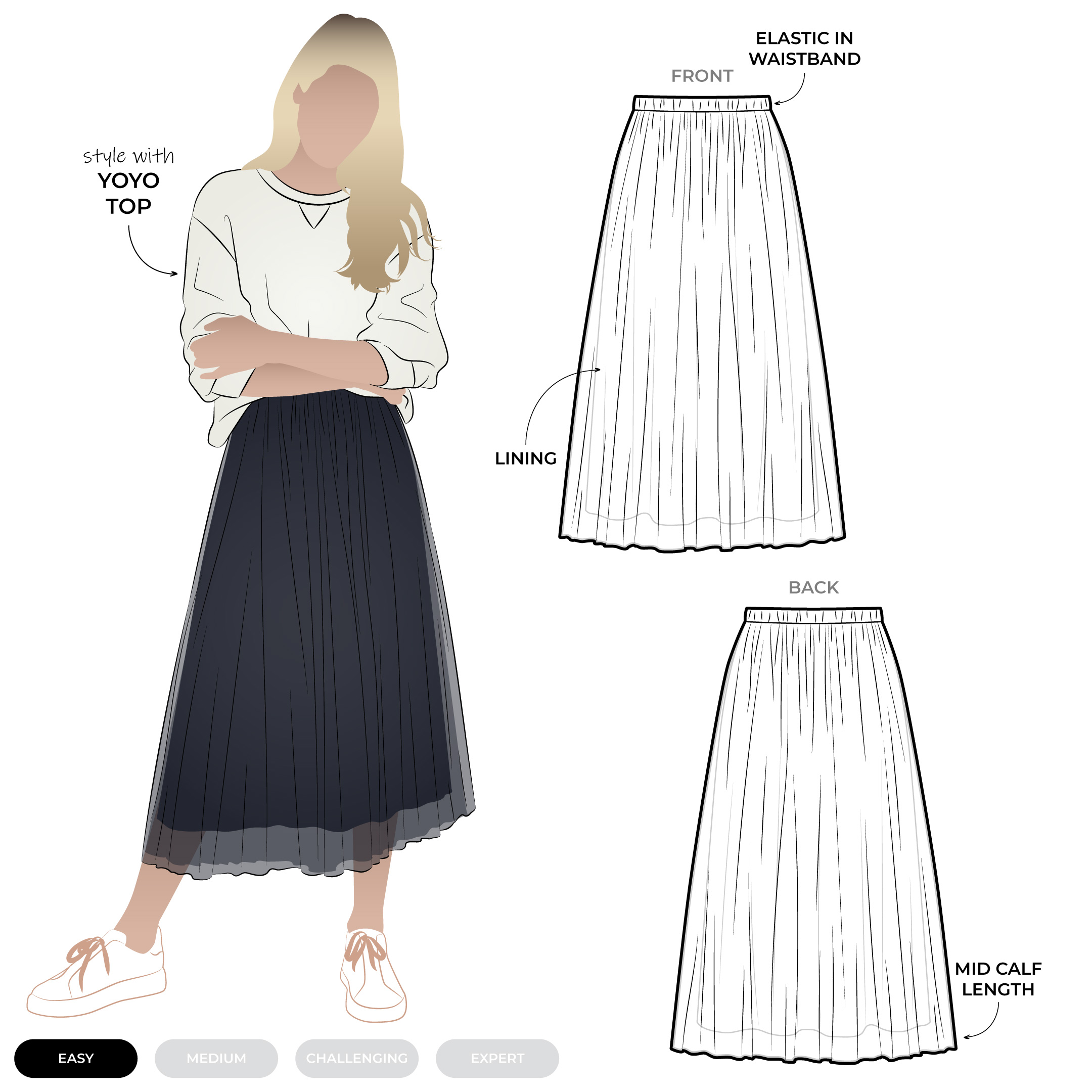 Miranda Skirt Miranda Skirt by Style Arc - Floaty gathered skirt with elastic waist
