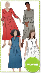 Montana Dress Extension Pack By Style Arc - Change up your Montana Midi Dress with these additional pattern pieces. You will receive 4 bodice and 3 sleeve pattern options designed to match the skirt of the original Montana Midi Dress pattern, creating over 12 different looks. You will also need the original Montana Midi Dress pattern to use this extension pack.