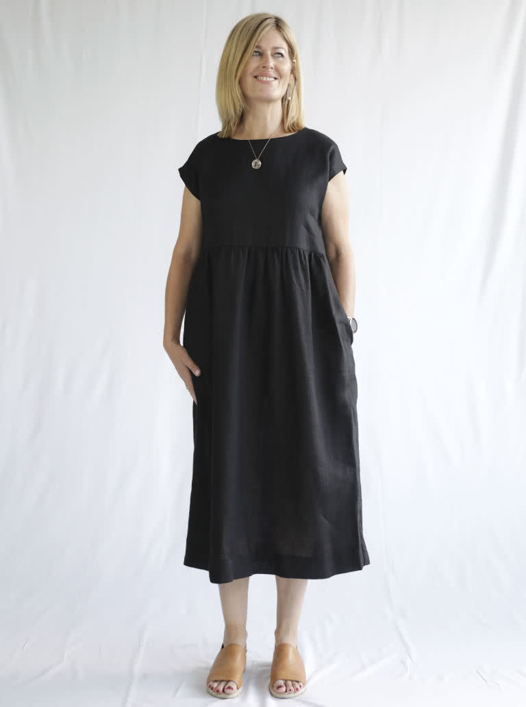 Montana Midi Dress By Style Arc - Midi length high waisted pull on dress with an extended shoulder line.