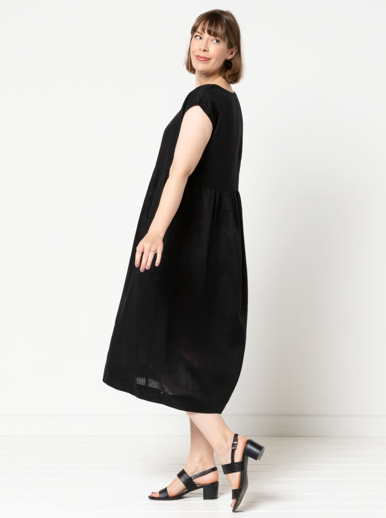 Montana Midi Dress By Style Arc - Midi length high waisted pull on dress with an extended shoulder line.