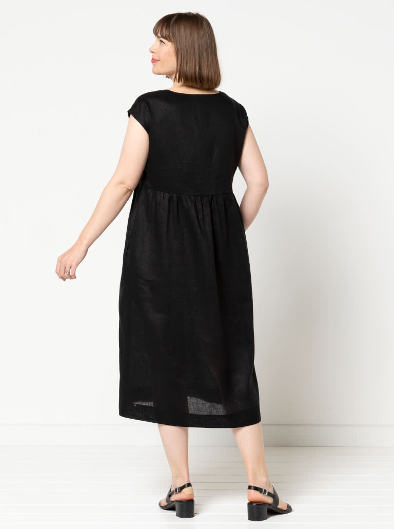 Montana Midi Dress By Style Arc - Midi length high waisted pull on dress with an extended shoulder line.