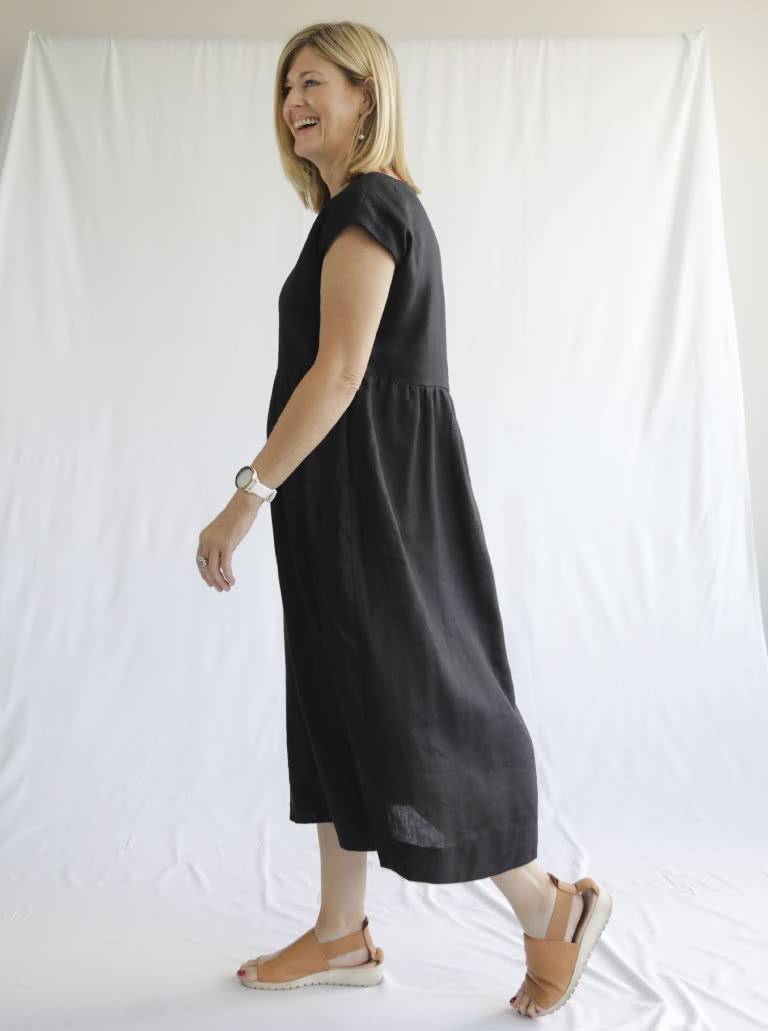 Montana Midi Dress By Style Arc - Midi length high waisted pull on dress with an extended shoulder line.