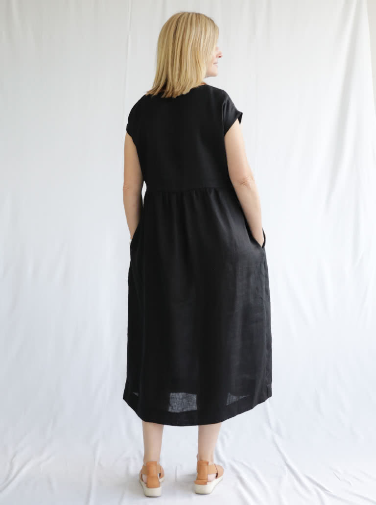 Montana Midi Dress By Style Arc - Midi length high waisted pull on dress with an extended shoulder line.