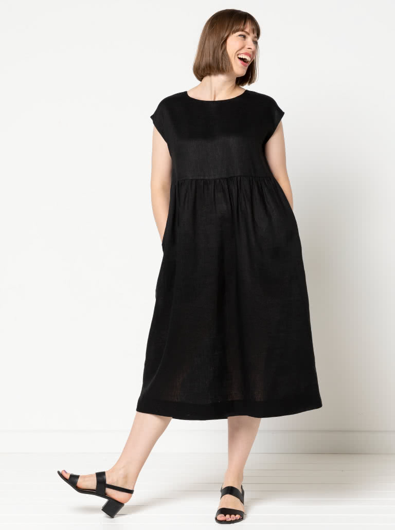 Montana Midi Dress By Style Arc - Midi length high waisted pull on dress with an extended shoulder line.