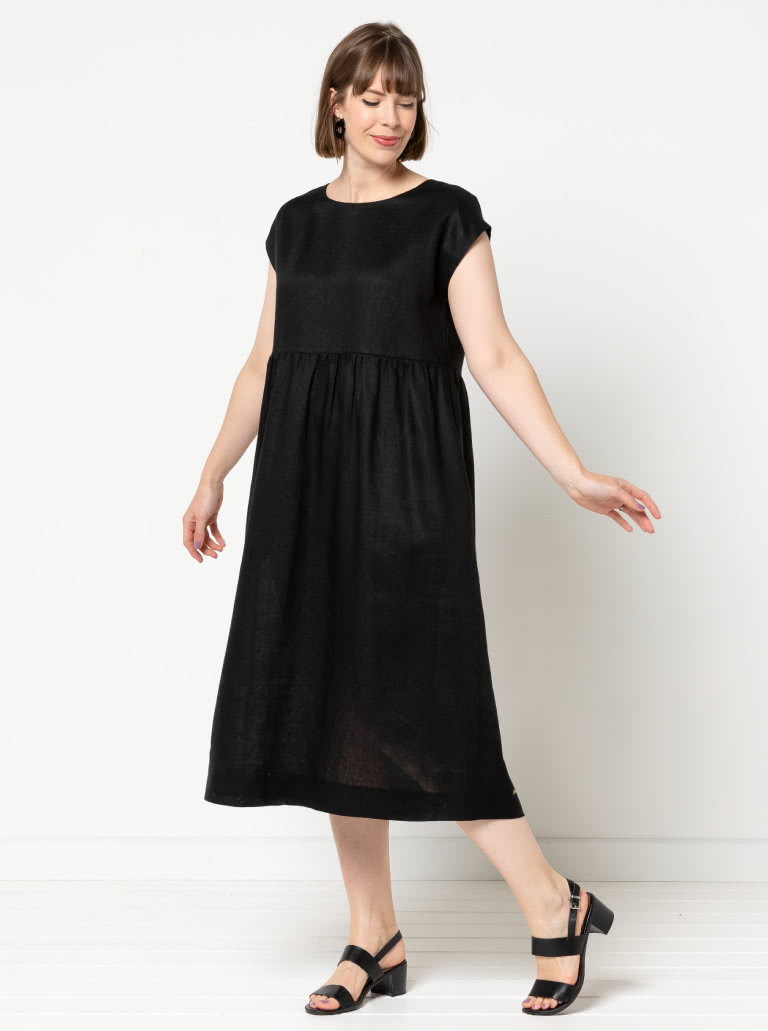 Montana Midi Dress By Style Arc - Midi length high waisted pull on dress with an extended shoulder line.