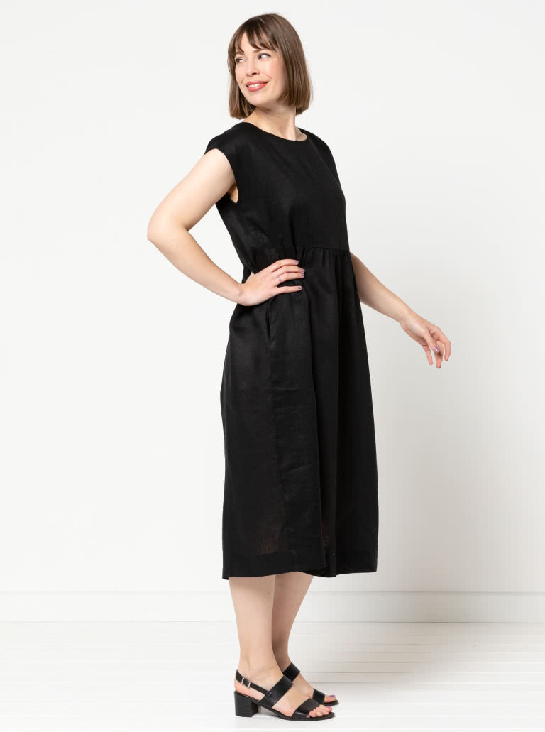 Montana Midi Dress By Style Arc - Midi length high waisted pull on dress with an extended shoulder line.