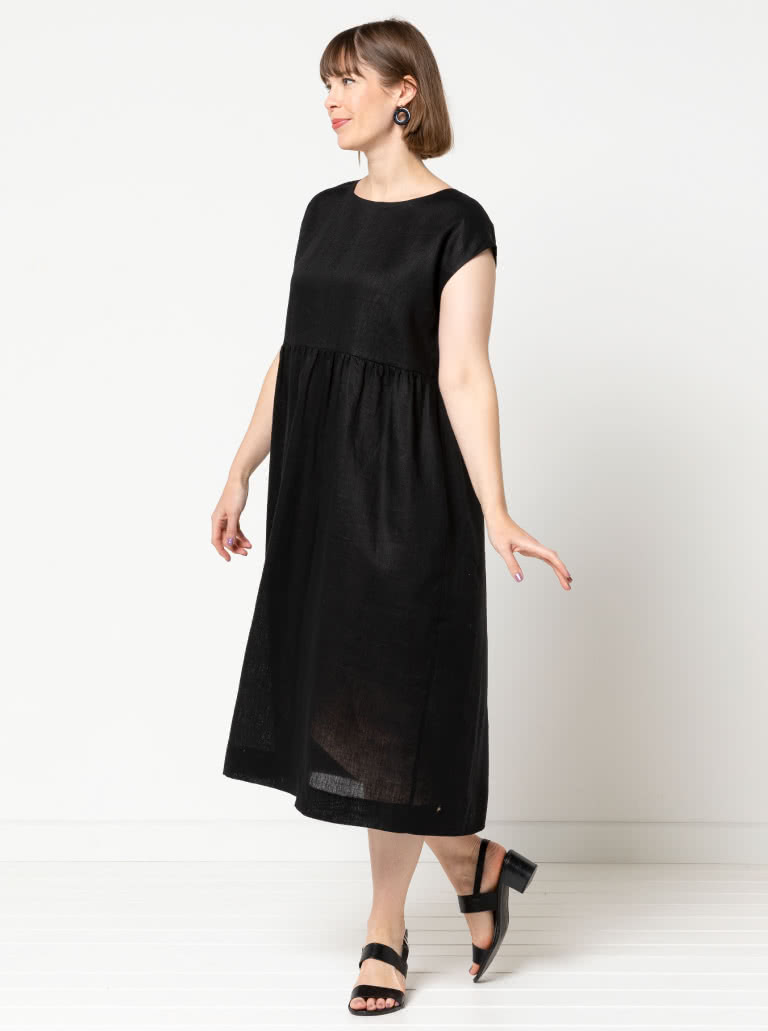 Montana Midi Dress By Style Arc - Midi length high waisted pull on dress with an extended shoulder line.