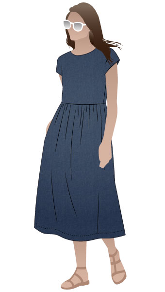 Montana Midi Dress By Style Arc - Midi-length, high-waisted pull-on dress with an extended shoulder line.