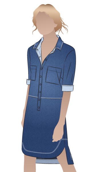 Murphy Woven Dress By Style Arc - Shirt maker dress featuring a cuffed mid length sleeve and shaped hi - low hem line with a difference.