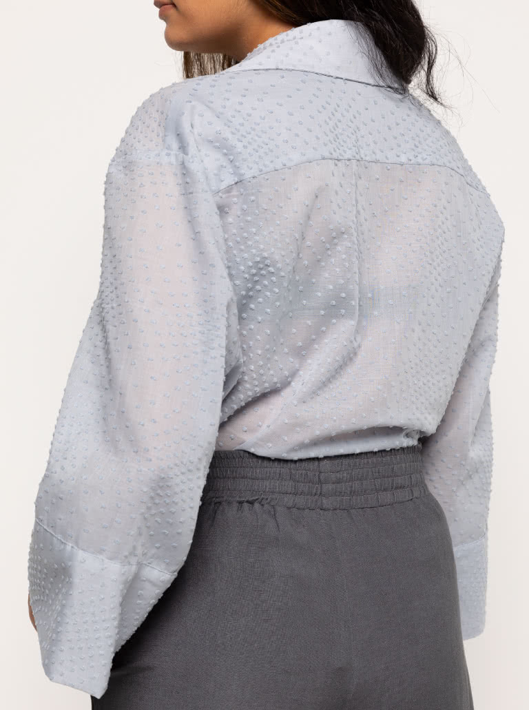 Nicola Woven Shirt By Style Arc - Button front blouse with faux tie, two-piece collar and wide, cuffed sleeves.