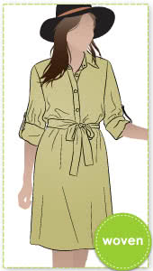 Nikki Dress Sewing Pattern By Style Arc - Breezy button front dress with roll-up sleeve