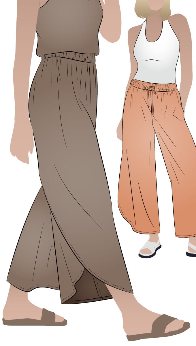 Noosa Woven Pant By Style Arc - Relaxed ankle-length woven pant with curved overlapping side seams and elastic waist