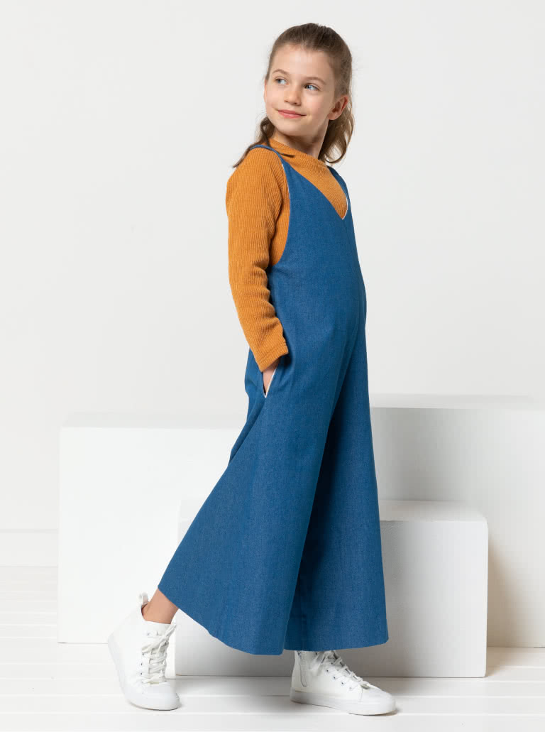 Norman Kids Jumpsuit By Style Arc - "V" neck pull-on jumpsuit with wide 7/8th leg length, for kids 2 - 8