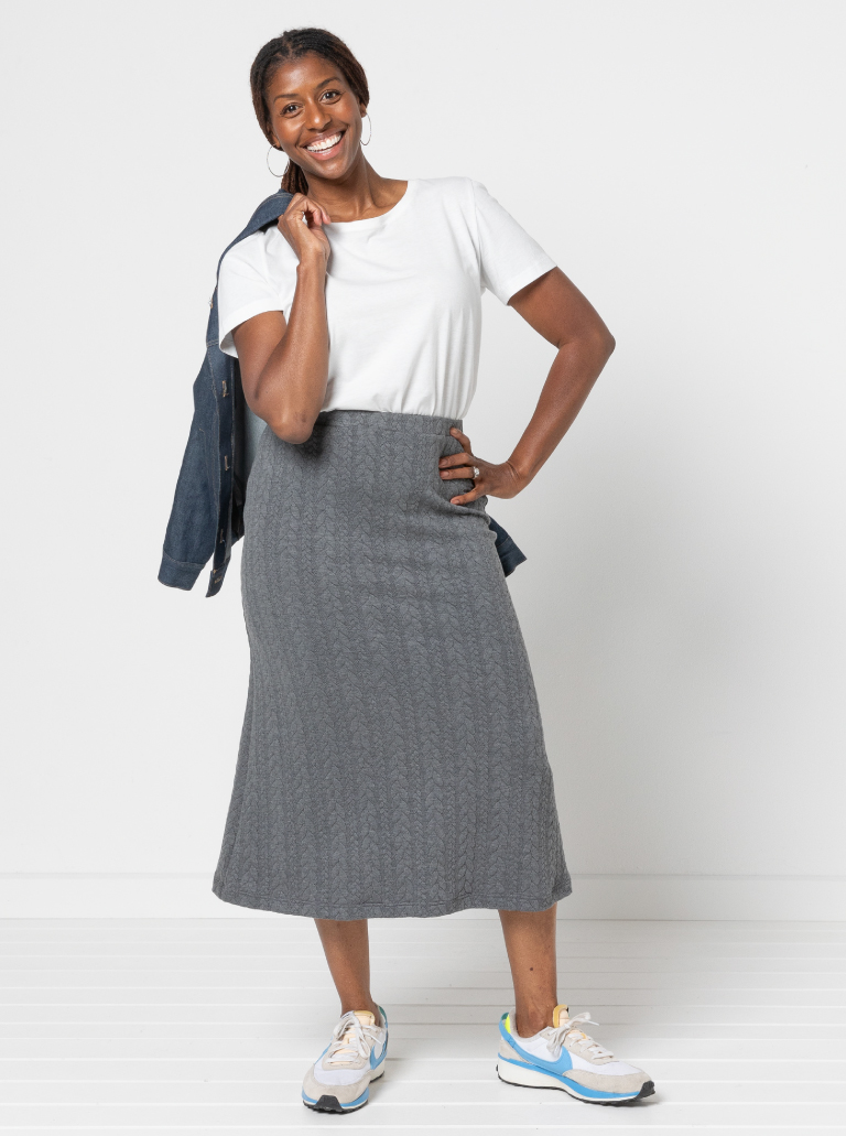 Northcote Knit Skirt By Style Arc - Elastic waist midi skirt that skims the body and slightly flares at the hemline.