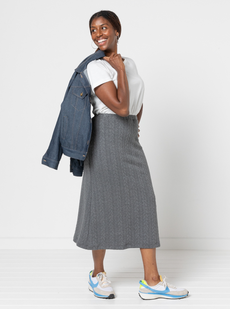 Northcote Knit Skirt By Style Arc - Elastic waist midi skirt that skims the body and slightly flares at the hemline.