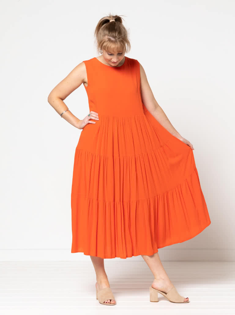 Nova Midi Dress By Style Arc - Slip on three tired sleeveless midi dress.